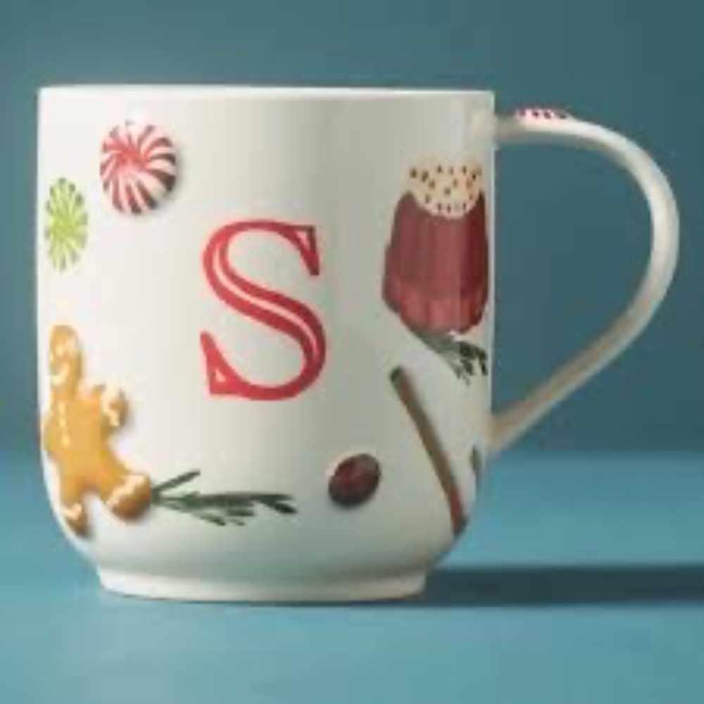 NWT Anthropologie HOLIFAYE STONEWARE MONOGRAM MUG  Christmas S